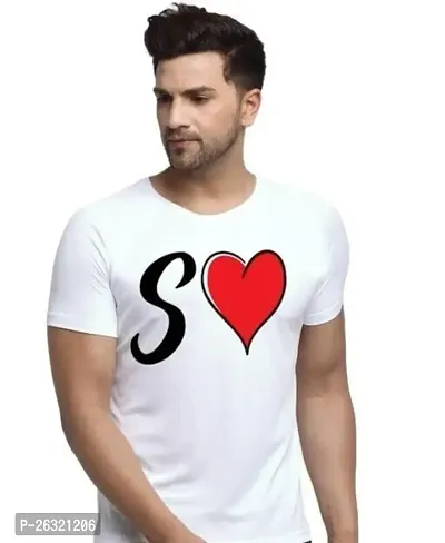 Zenloop Styles Round Neck White S and Heart Tshirt for Men