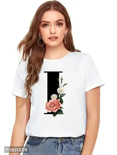 Zenloop Styles Women Round Neck I Flower Printed T-Shirts White