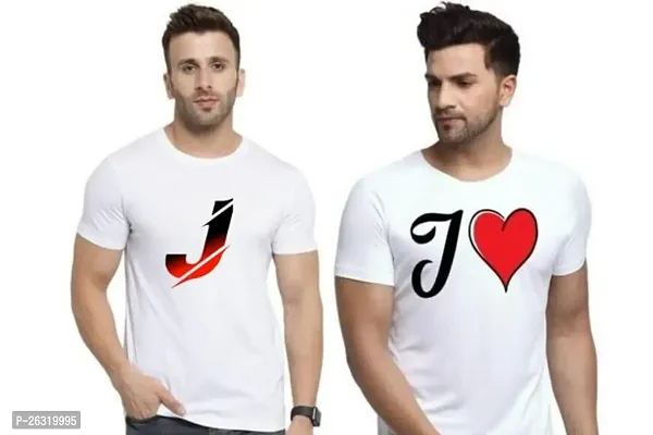 Zenloop Styles Men Combo Round Neck RedBlack and Heart J Printed T-Shirts