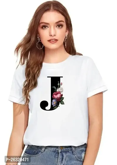 Zenloop Styles Women Round Neck J Flower Printed T-Shirts White-thumb0