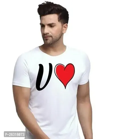 Zenloop Styles Round Neck White U and Heart Tshirt for Men-thumb0