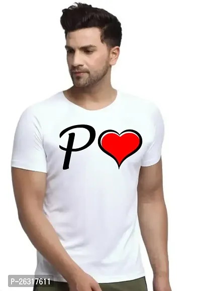 Zenloop Styles Round Neck White P and Heart Tshirt for Men-thumb0