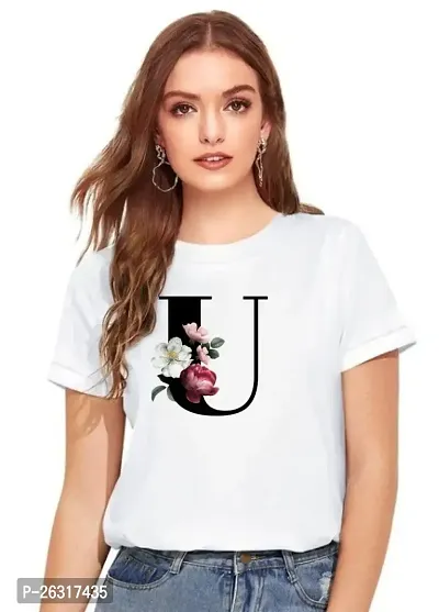 Zenloop Styles Women Round Neck U Flower Printed T-Shirts White-thumb1