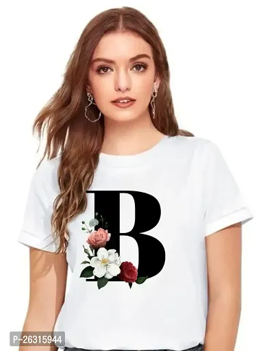 Zenloop Styles Women Round Neck B Flower Printed T-Shirts White