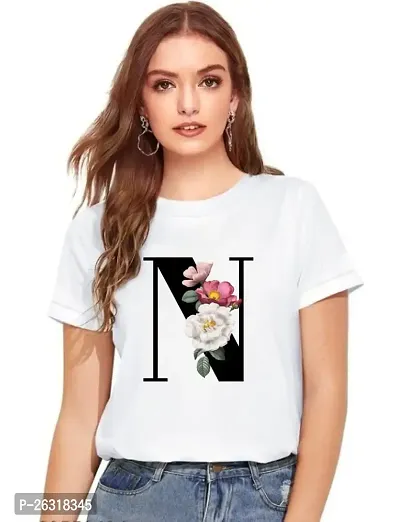 Zenloop Styles Women Round Neck O Flower Printed T-Shirts White-thumb0