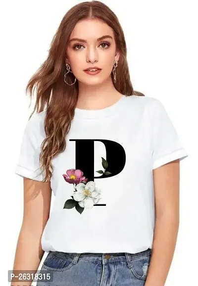 Zenloop Styles Women Round Neck P Flower Printed T-Shirts White