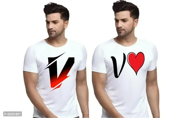 Zenloop Styles Men Combo Round Neck RedBlack and Heart V Printed T-Shirts-thumb0