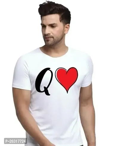 Zenloop Styles Round Neck White Q and Heart Tshirt for Men