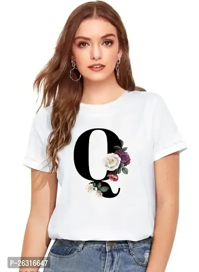 Zenloop Styles Women Round Neck R Flower Printed T-Shirts White-thumb0