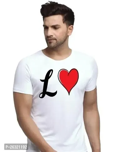 Zenloop Styles Round Neck White L and Heart Tshirt for Men-thumb0