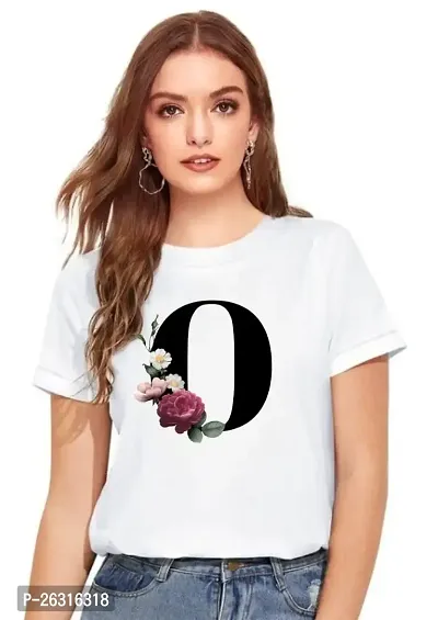 Zenloop Styles Women Round Neck O Flower Printed T-Shirts White-thumb0