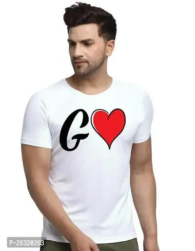 Zenloop Styles Round Neck White G and Heart Tshirt for Men-thumb0