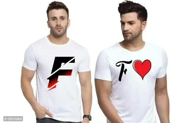 Zenloop Styles Men Combo Round Neck RedBlack and Heart F Printed T-Shirts