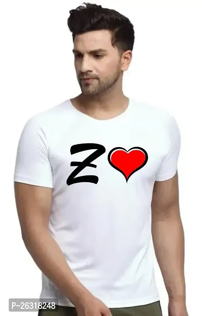 Zenloop Styles Round Neck White Z and Heart Tshirt for Men