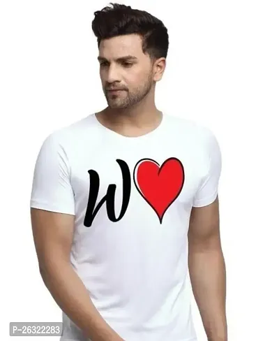 Zenloop Styles Round Neck White W and Heart Tshirt for Men-thumb0