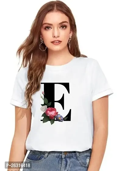 Zenloop Styles Women Round Neck E Flower Printed T-Shirts White