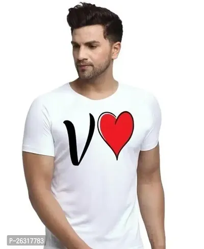 Zenloop Styles Round Neck White V and Heart Tshirt for Men-thumb0