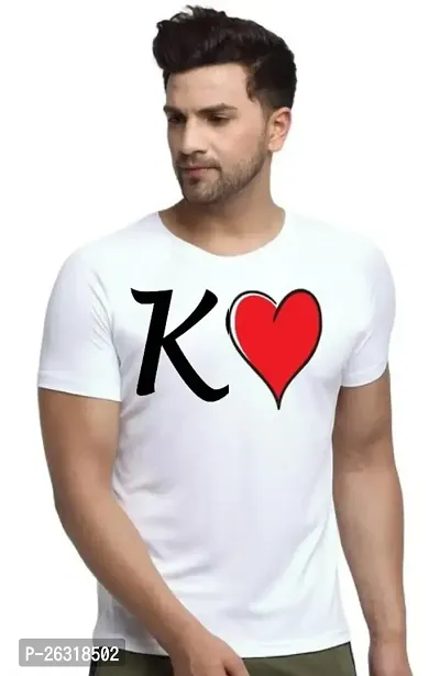 Zenloop Styles Round Neck White K and Heart Tshirt for Men-thumb0