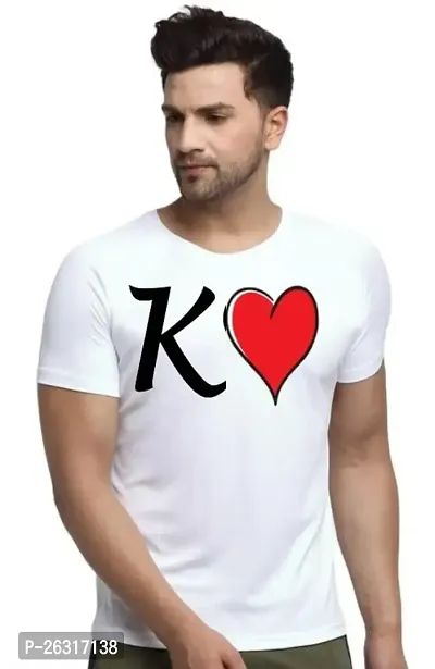 Zenloop Styles Round Neck White K and Heart Tshirt for Men-thumb0