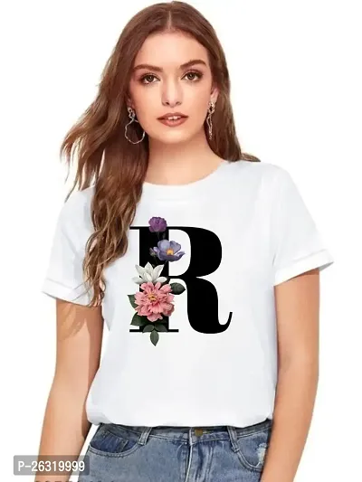 Zenloop Styles Women Round Neck R Flower Printed T-Shirts White