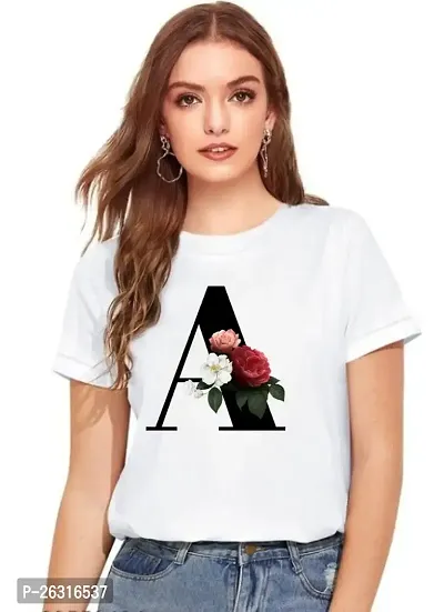 Zenloop Styles Women Round Neck A Flower Printed T-Shirts White