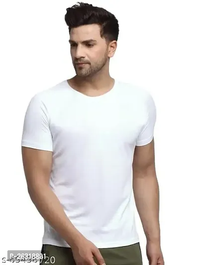 Zenloop Styles Round Neck White Plain Tshirt for Men-thumb0