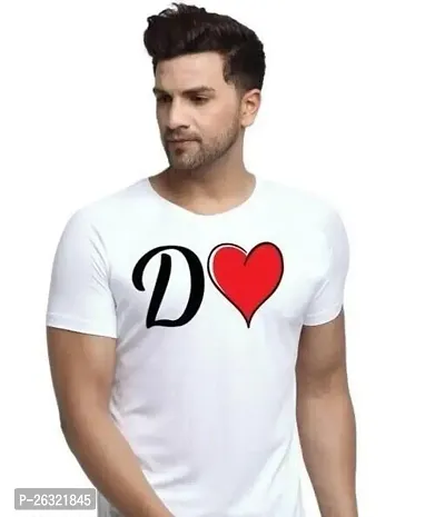 Zenloop Styles Round Neck White D and Heart Tshirt for Men