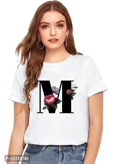 Zenloop Styles Women Round Neck M Flower Printed T-Shirts White-thumb0
