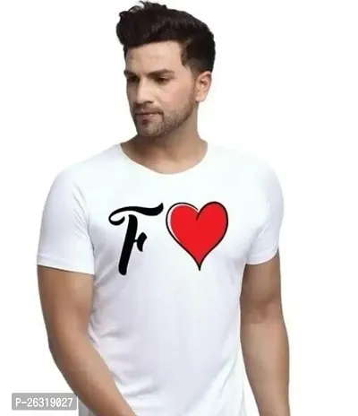 Zenloop Styles Round Neck White F and Heart Tshirt for Men