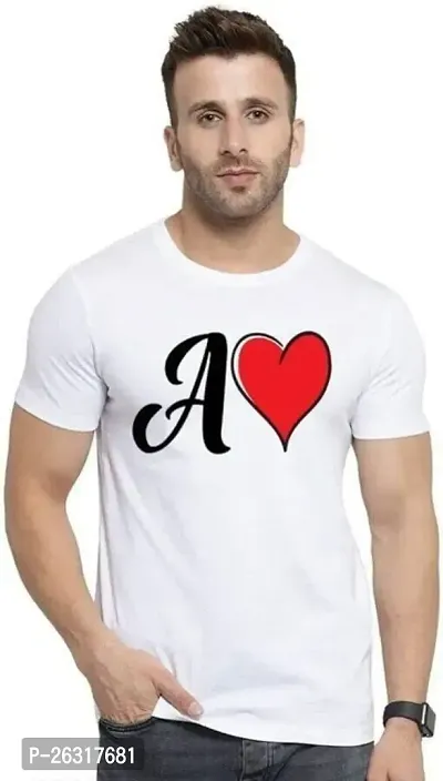 Zenloop Styles Round Neck White A and Heart Tshirt for Men