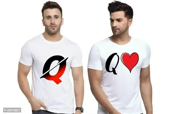 Zenloop Styles Men Combo Round Neck RedBlack and Heart Q Printed T-Shirts