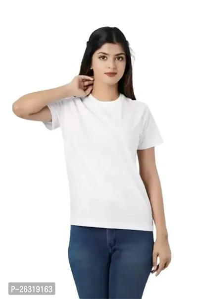 Zenloop Styles Round Neck White Plain Tshirt for Women