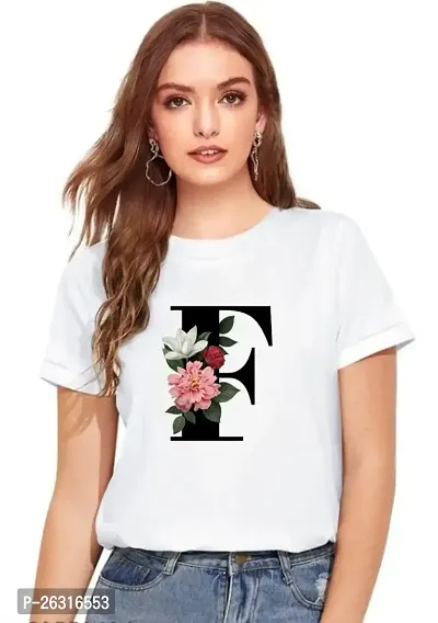 Zenloop Styles Women Round Neck F Flower Printed T-Shirts White-thumb0