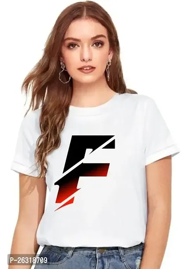 Zenloop Styles Women Round Neck F Printed T-Shirts White