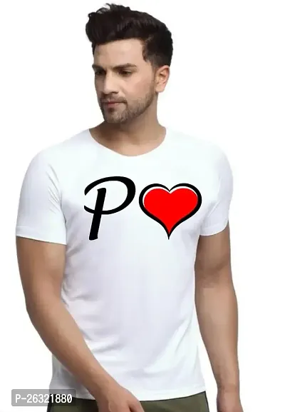 Zenloop Styles Round Neck White P and Heart Tshirt for Men