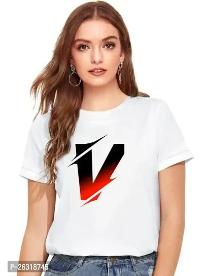Zenloop Styles Women Round Neck V Printed T-Shirts White