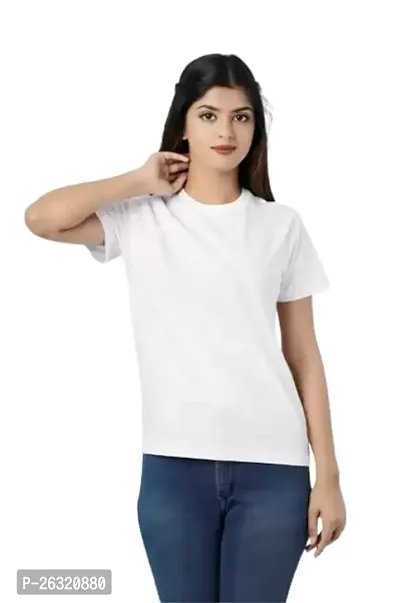 Zenloop Styles Round Neck White Plain Tshirt for Women-thumb0