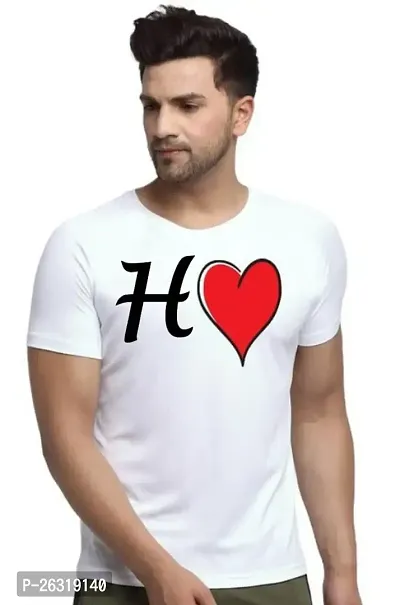 Zenloop Styles Round Neck White H and Heart Tshirt for Men-thumb0