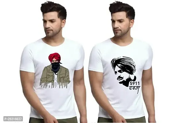 Zenloop Styles Combo of 2 Round Neck Sidhu Moosewala Printed T-Shirt White