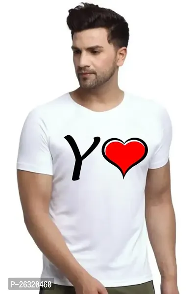 Zenloop Styles Round Neck White Y and Heart Tshirt for Men-thumb0