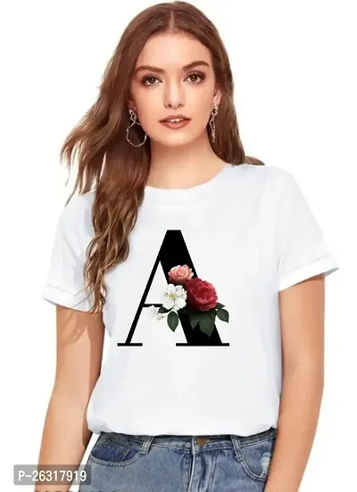 Zenloop Styles Women Round Neck A Flower Printed T-Shirts White