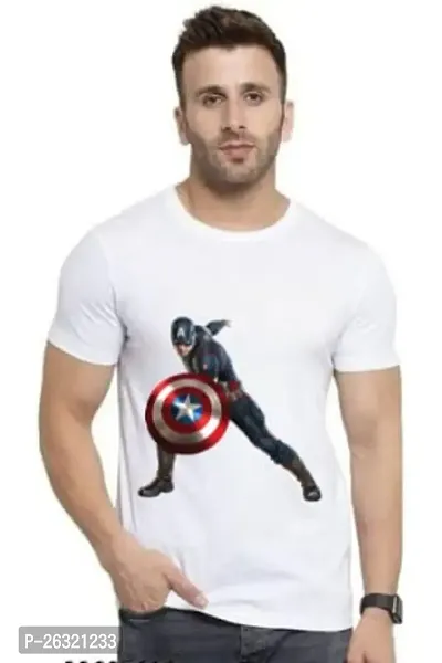 Zenloop Styles Men Round Neck Captain America Printed Tshirt White-thumb0