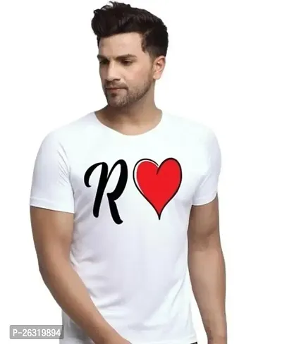 Zenloop Styles Round Neck White R and Heart Tshirt for Men