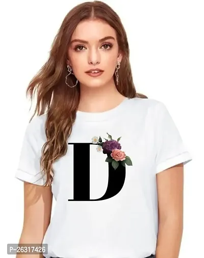 Zenloop Styles Women Round Neck D Flower Printed T-Shirts White-thumb0