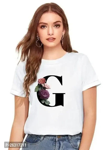 Zenloop Styles Women Round Neck G Flower Printed T-Shirts White-thumb1