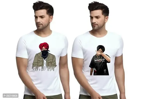 Zenloop Styles Combo of 2 Round Neck Sidhu Moosewala Printed T-Shirts White