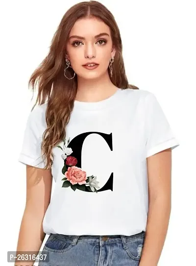 Zenloop Styles Women Round Neck C Flower Printed T-Shirts White