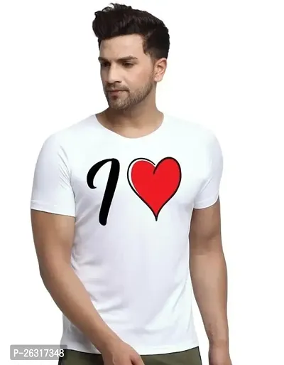 Zenloop Styles Round Neck White I and Heart Tshirt for Men-thumb0