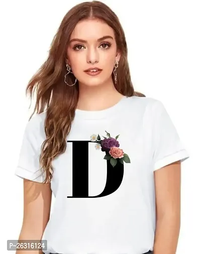 Zenloop Styles Women Round Neck D Flower Printed T-Shirts White