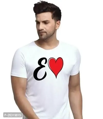 Zenloop Styles Round Neck White E and Heart Tshirt for Men